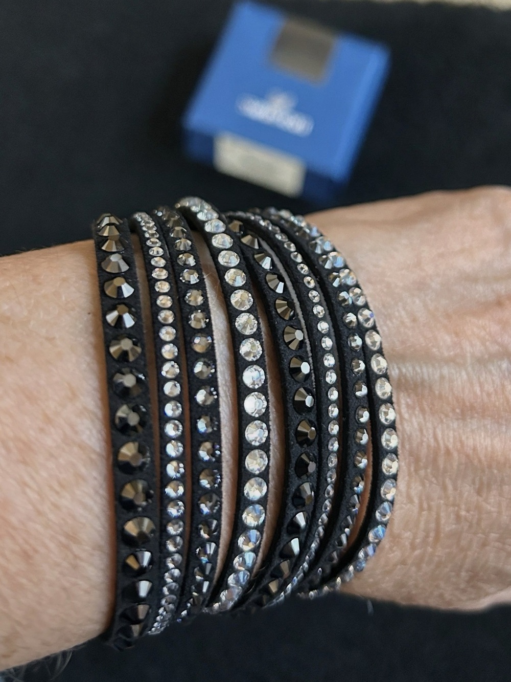 Swarovski Black and Clear Crystal Multi-Row Wrap Bracelet